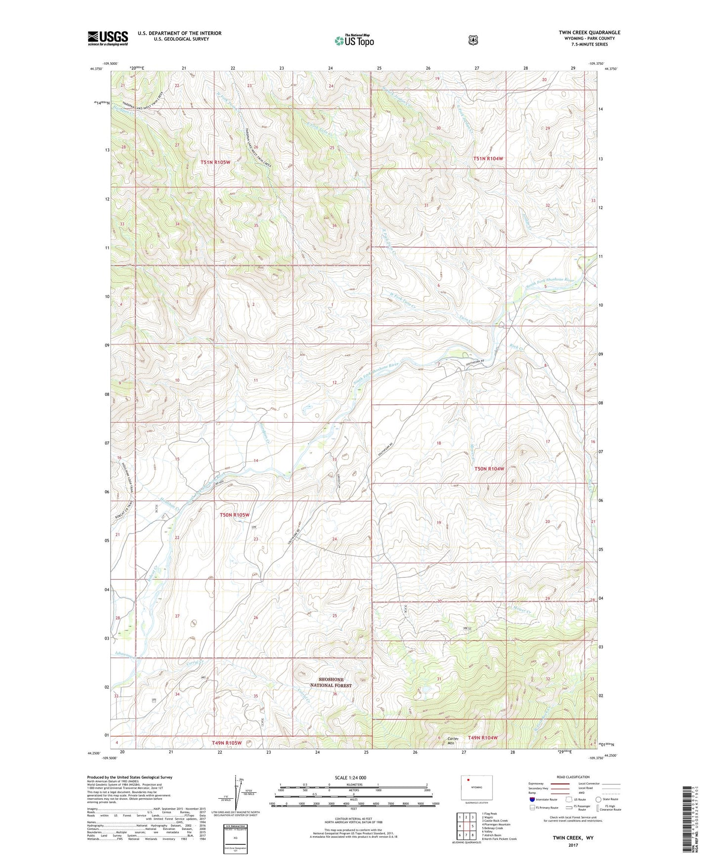 Twin Creek Wyoming US Topo Map Image