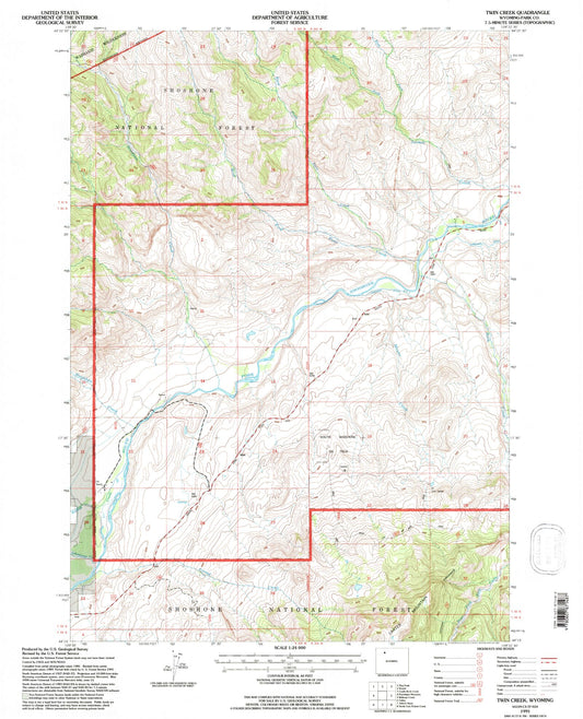 Classic USGS Twin Creek Wyoming 7.5'x7.5' Topo Map Image