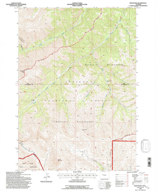 Classic USGS Twin Peaks Wyoming 7.5'x7.5' Topo Map Image