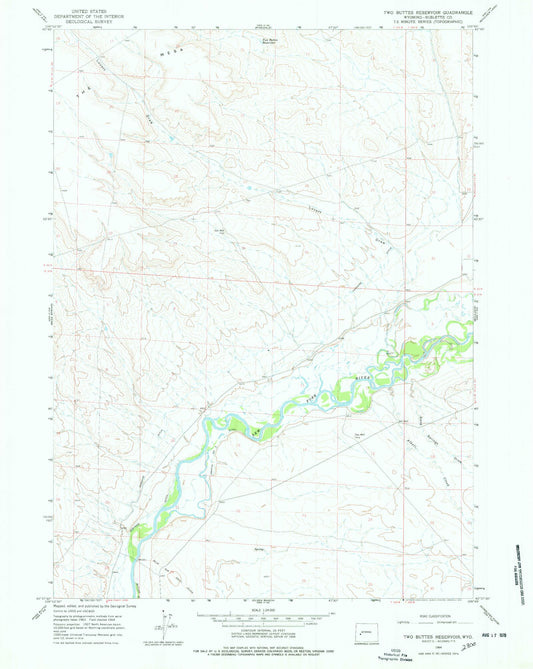 Classic USGS Two Buttes Reservoir Wyoming 7.5'x7.5' Topo Map Image