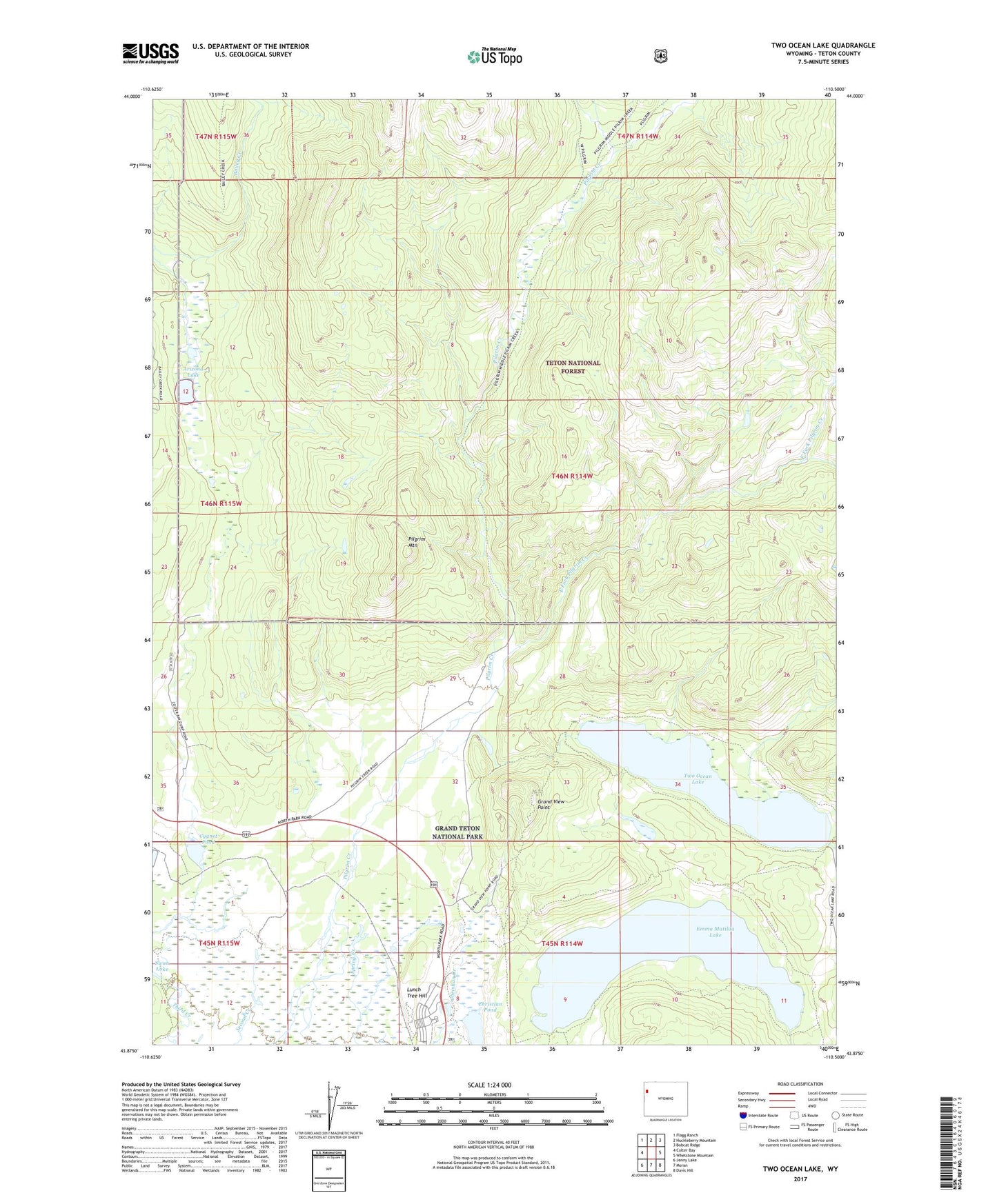 Two Ocean Lake Wyoming US Topo Map Image