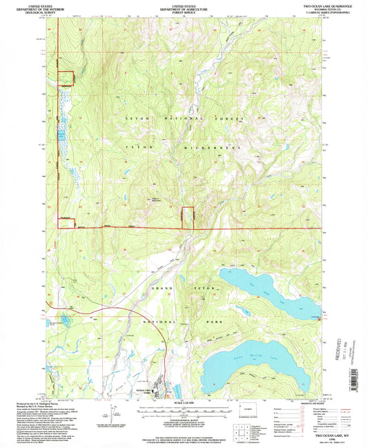 Classic USGS Two Ocean Lake Wyoming 7.5'x7.5' Topo Map Image