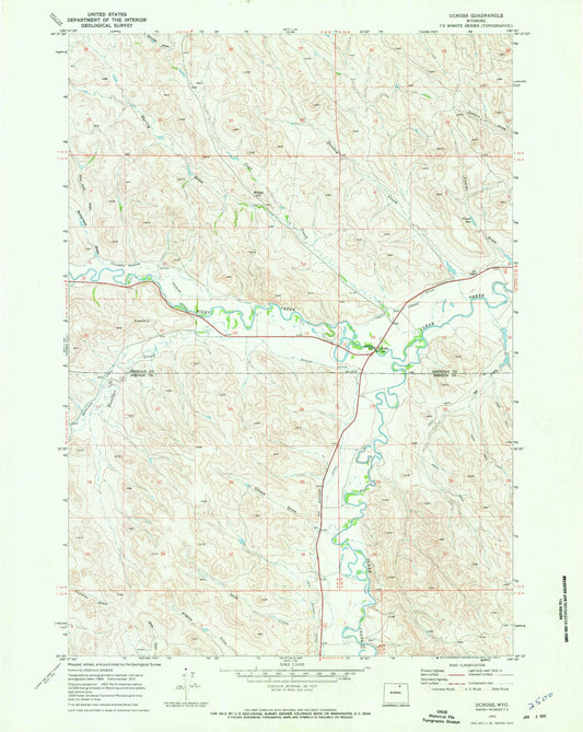Classic USGS Ucross Wyoming 7.5'x7.5' Topo Map Image