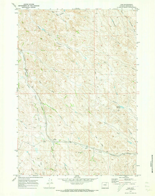 Classic USGS Ulm Wyoming 7.5'x7.5' Topo Map Image