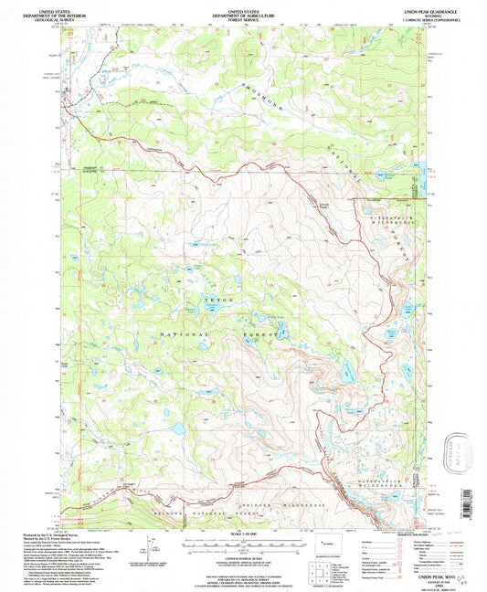 Classic USGS Union Peak Wyoming 7.5'x7.5' Topo Map Image