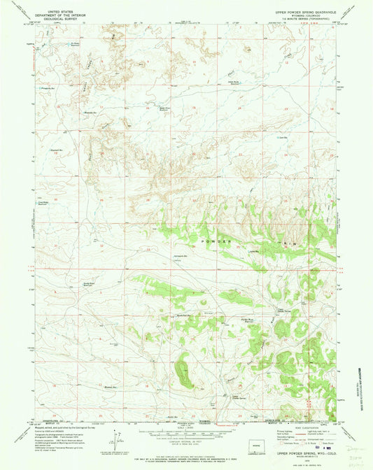 Classic USGS Upper Powder Spring Wyoming 7.5'x7.5' Topo Map Image