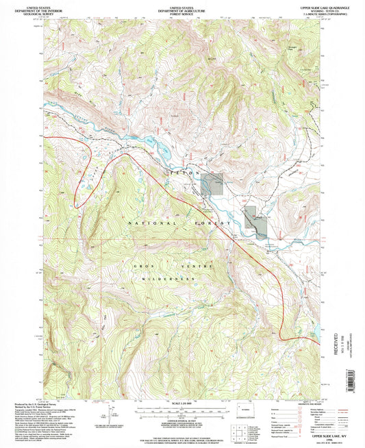 Classic USGS Upper Slide Lake Wyoming 7.5'x7.5' Topo Map Image