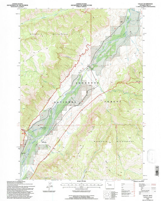 Classic USGS Valley Wyoming 7.5'x7.5' Topo Map Image