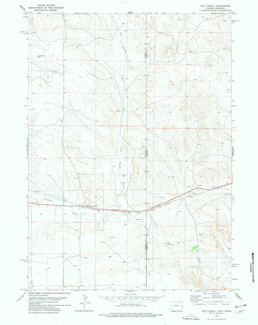Classic USGS Van Tassell Wyoming 7.5'x7.5' Topo Map Image