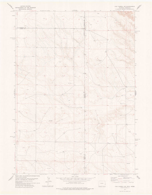 Classic USGS Van Tassell SE Wyoming 7.5'x7.5' Topo Map Image