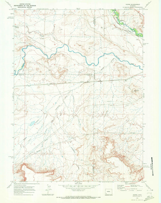 Classic USGS Verne Wyoming 7.5'x7.5' Topo Map Image