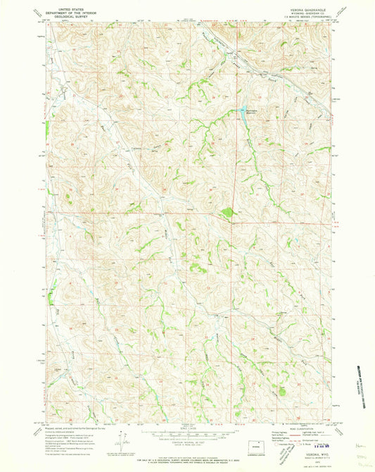 Classic USGS Verona Wyoming 7.5'x7.5' Topo Map Image