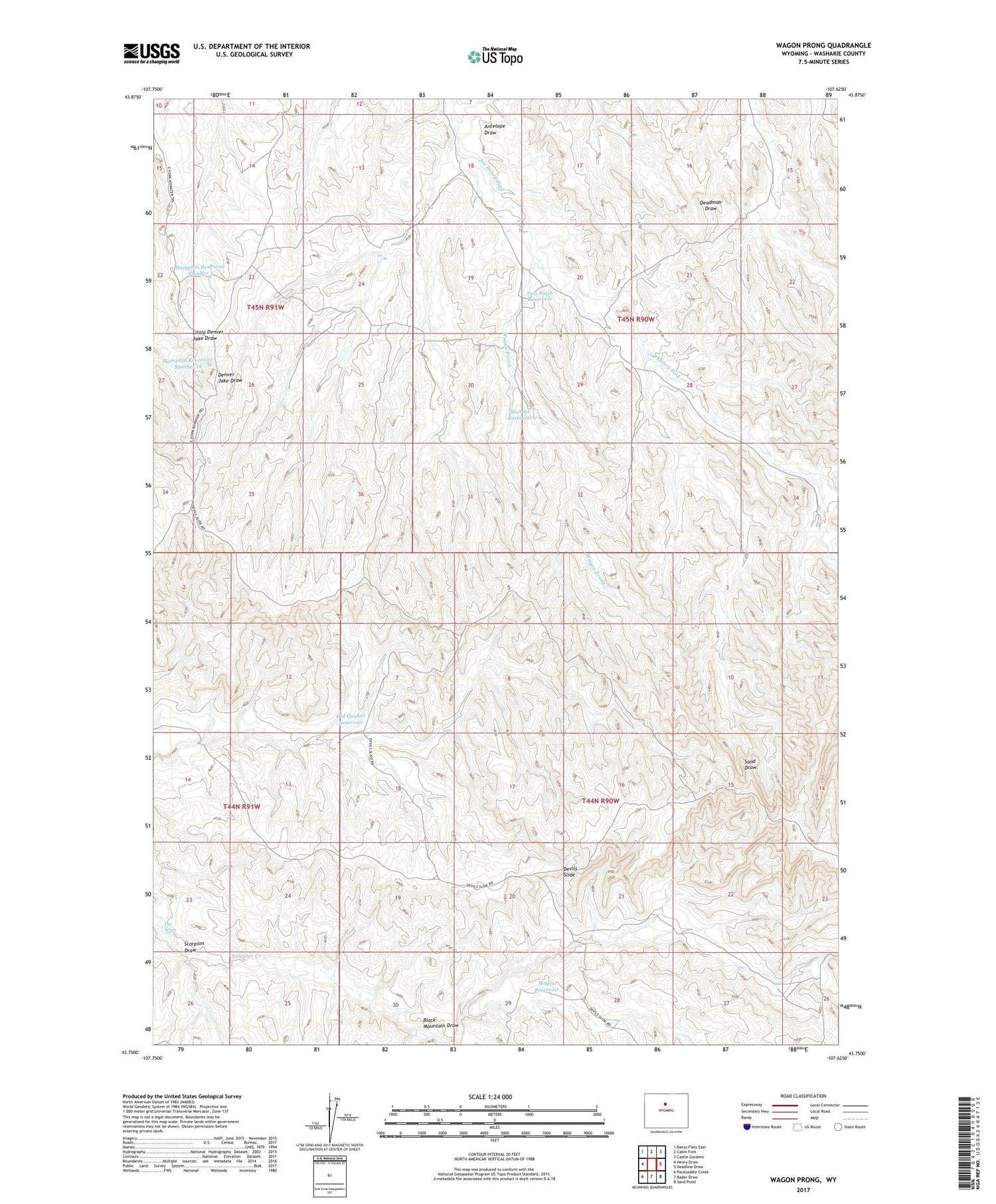 Wagon Prong Wyoming US Topo Map Image