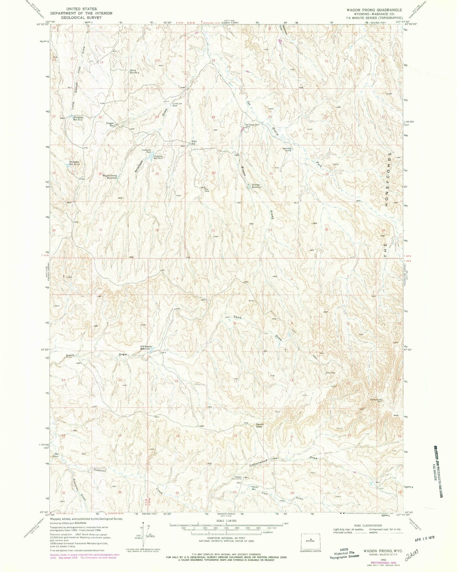 Classic USGS Wagon Prong Wyoming 7.5'x7.5' Topo Map Image