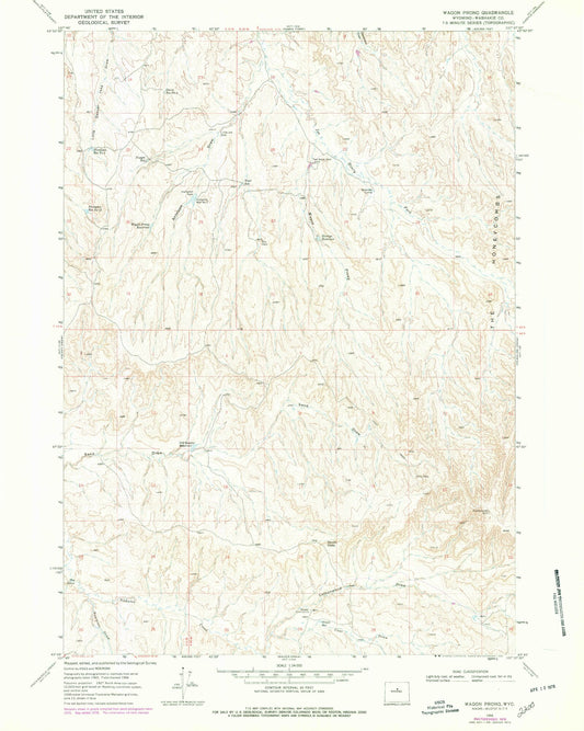 Classic USGS Wagon Prong Wyoming 7.5'x7.5' Topo Map Image
