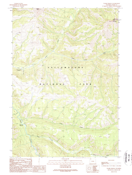 Classic USGS Wahb Springs Wyoming 7.5'x7.5' Topo Map Image