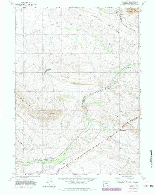 Classic USGS Walcott Wyoming 7.5'x7.5' Topo Map Image