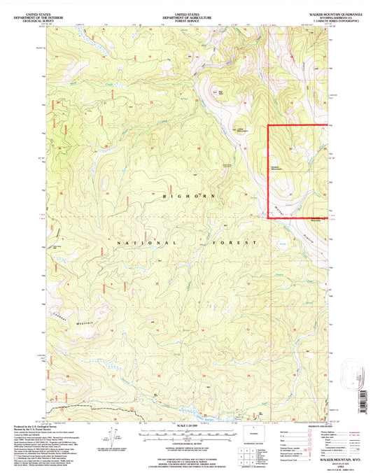 Classic USGS Walker Mountain Wyoming 7.5'x7.5' Topo Map Image