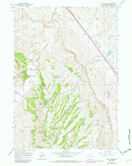 Classic USGS Wall Creek Wyoming 7.5'x7.5' Topo Map Image