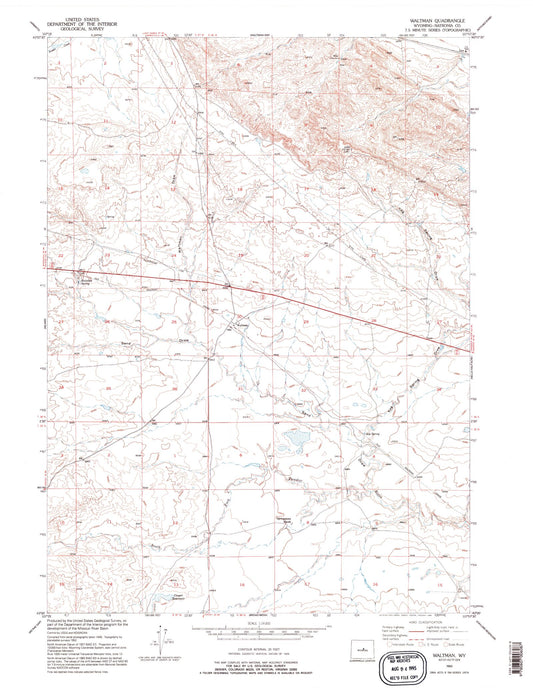 Classic USGS Waltman Wyoming 7.5'x7.5' Topo Map Image