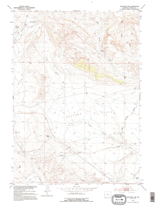 Classic USGS Waltman NW Wyoming 7.5'x7.5' Topo Map Image
