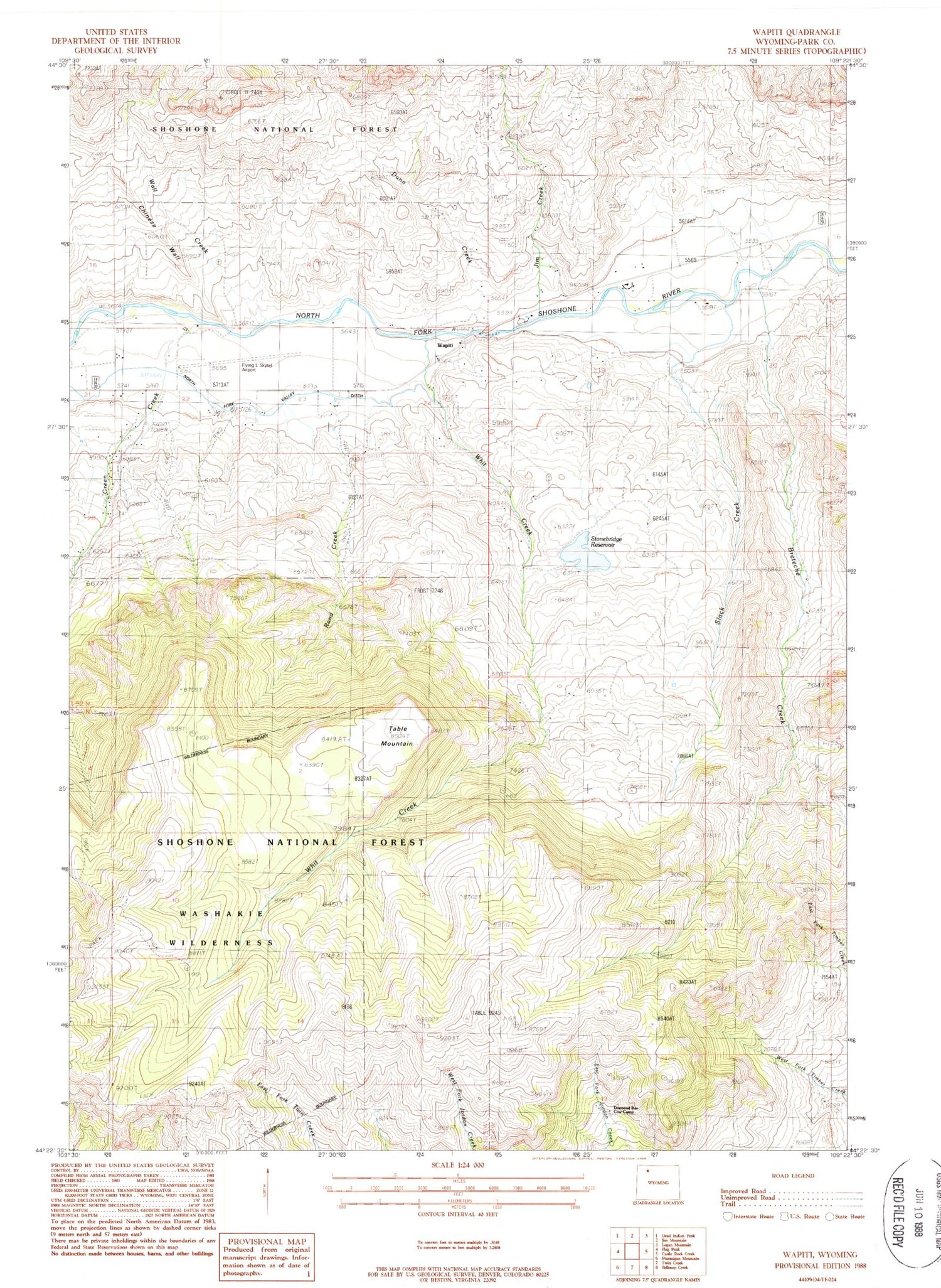 Classic USGS Wapiti Wyoming 7.5'x7.5' Topo Map Image