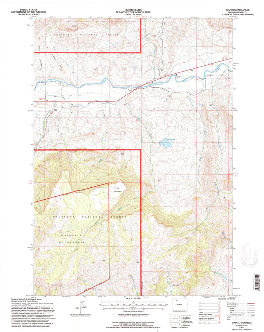Classic USGS Wapiti Wyoming 7.5'x7.5' Topo Map Image