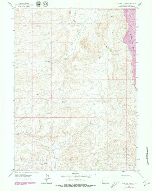 Classic USGS Warfield Creek Wyoming 7.5'x7.5' Topo Map Image