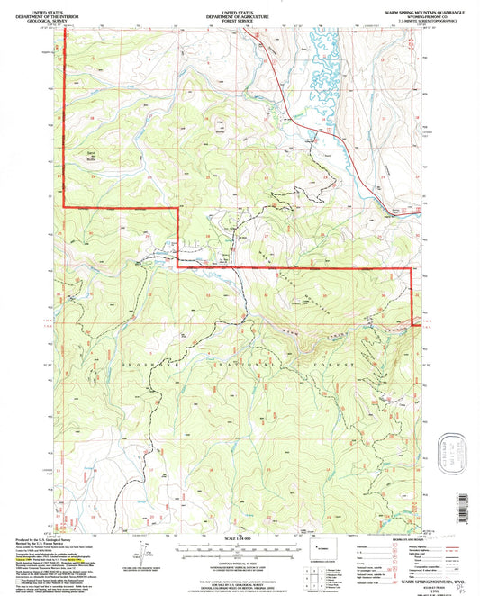 Classic USGS Warm Spring Mountain Wyoming 7.5'x7.5' Topo Map Image