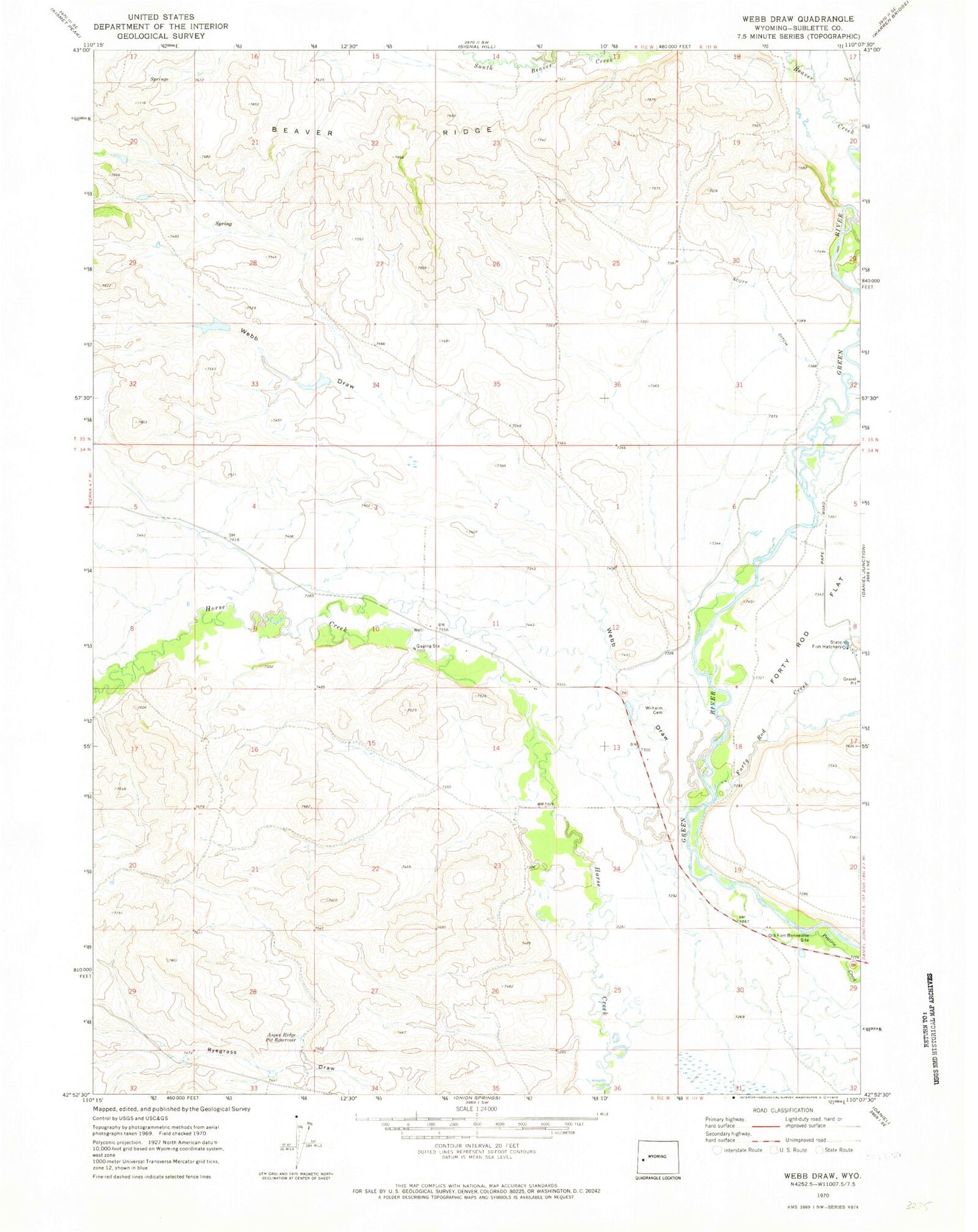 Classic USGS Webb Draw Wyoming 7.5'x7.5' Topo Map Image