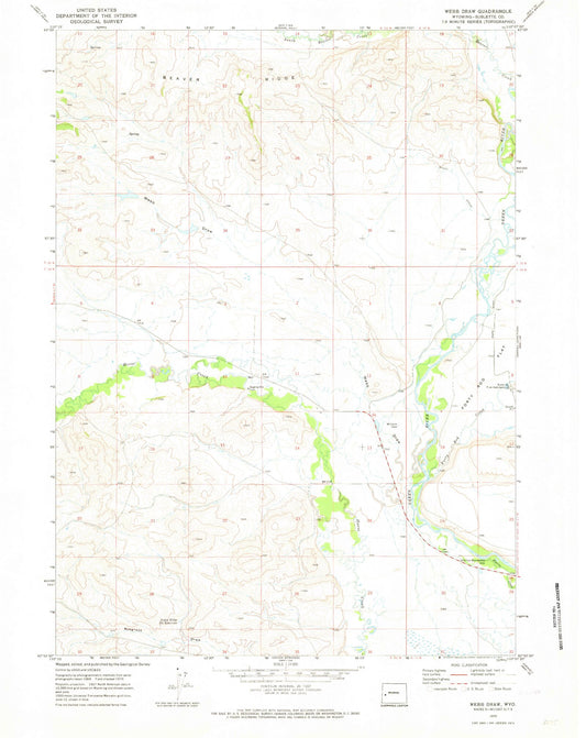 Classic USGS Webb Draw Wyoming 7.5'x7.5' Topo Map Image