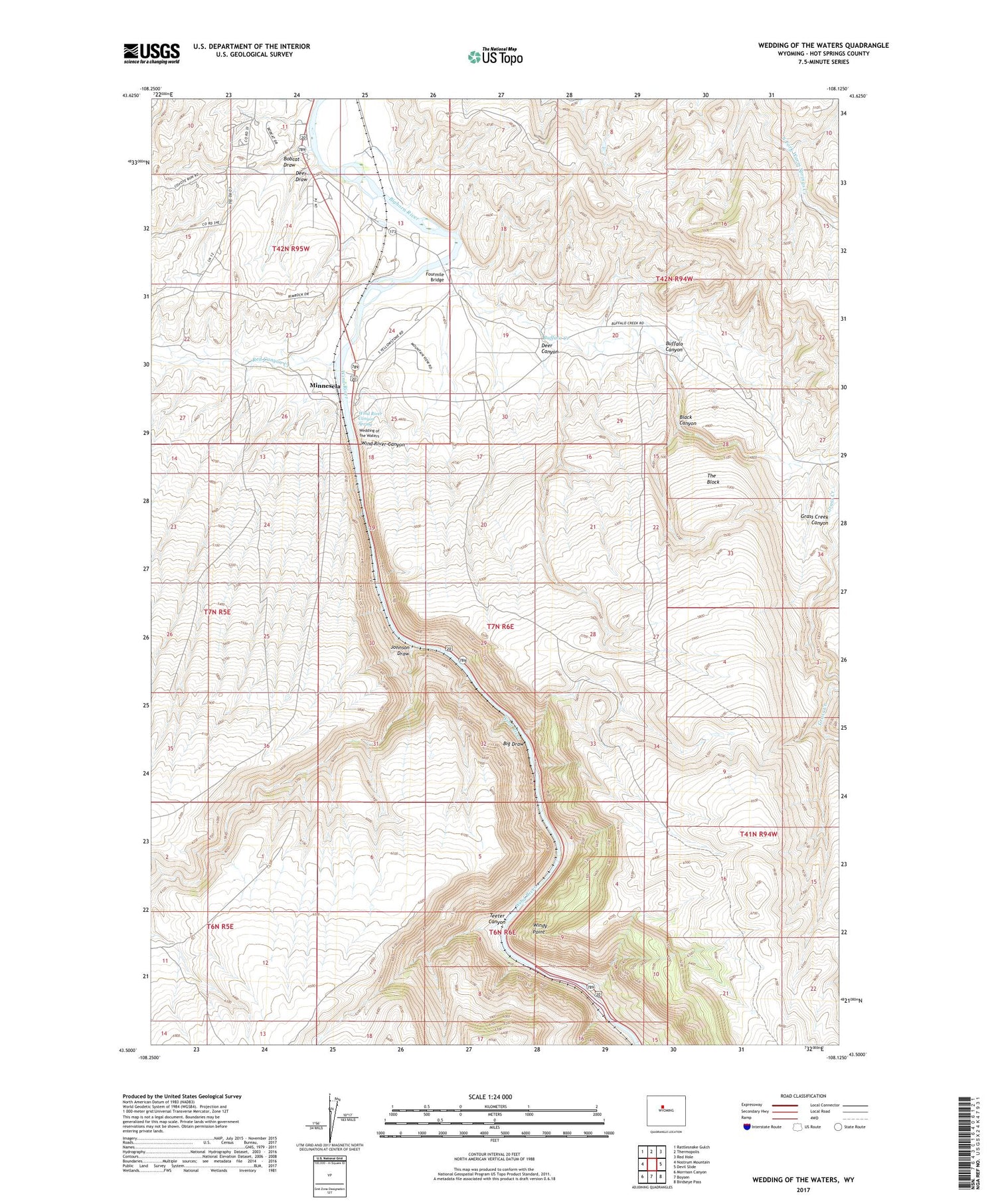 Wedding of the Waters Wyoming US Topo Map Image