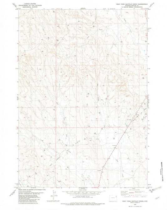 Classic USGS West Fork Buffalo Creek Wyoming 7.5'x7.5' Topo Map Image