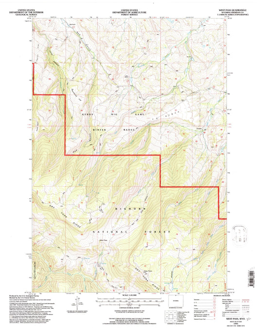 Classic USGS West Pass Wyoming 7.5'x7.5' Topo Map Image