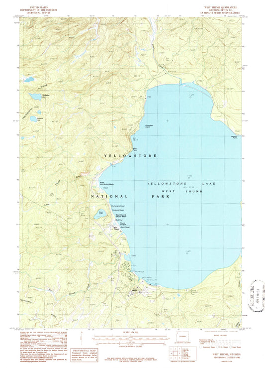 Classic USGS West Thumb Wyoming 7.5'x7.5' Topo Map Image