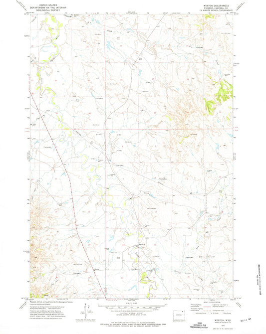 Classic USGS Weston Wyoming 7.5'x7.5' Topo Map Image