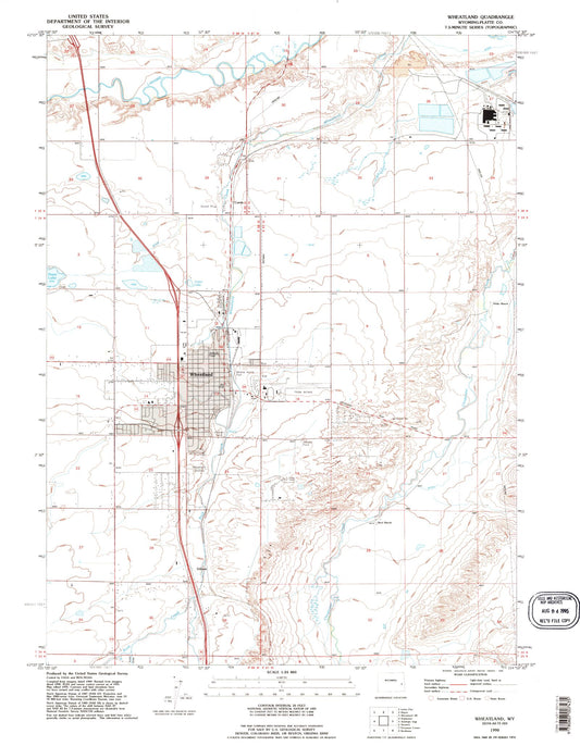 Classic USGS Wheatland Wyoming 7.5'x7.5' Topo Map Image