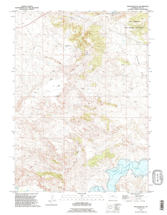 Classic USGS Wheatland NE Wyoming 7.5'x7.5' Topo Map Image