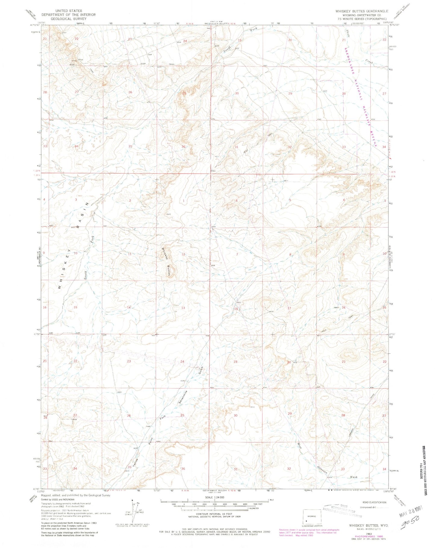 Classic USGS Whiskey Buttes Wyoming 7.5'x7.5' Topo Map Image