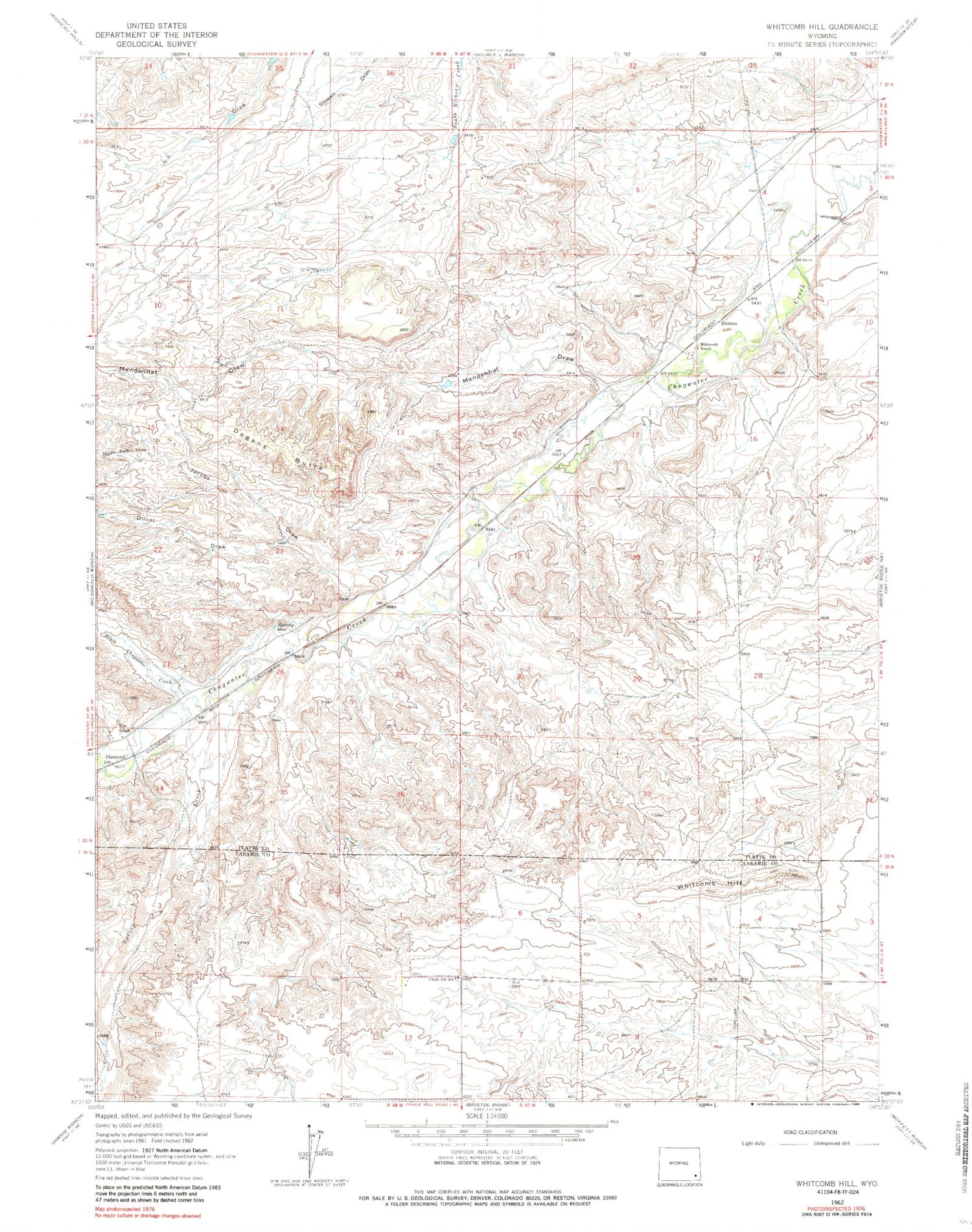 Classic USGS Whitcomb Hill Wyoming 7.5'x7.5' Topo Map Image