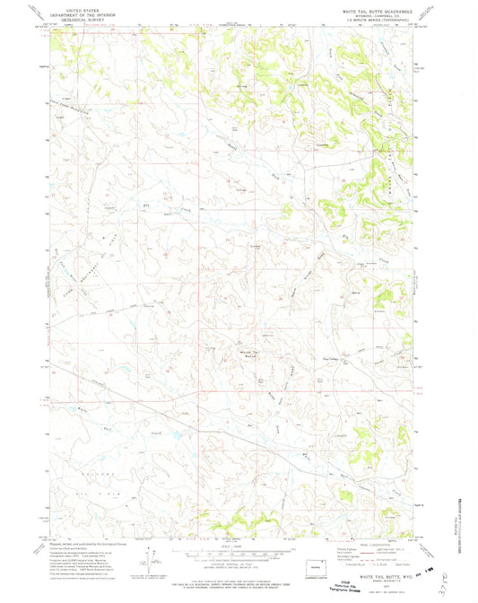Classic USGS White Tail Butte Wyoming 7.5'x7.5' Topo Map Image