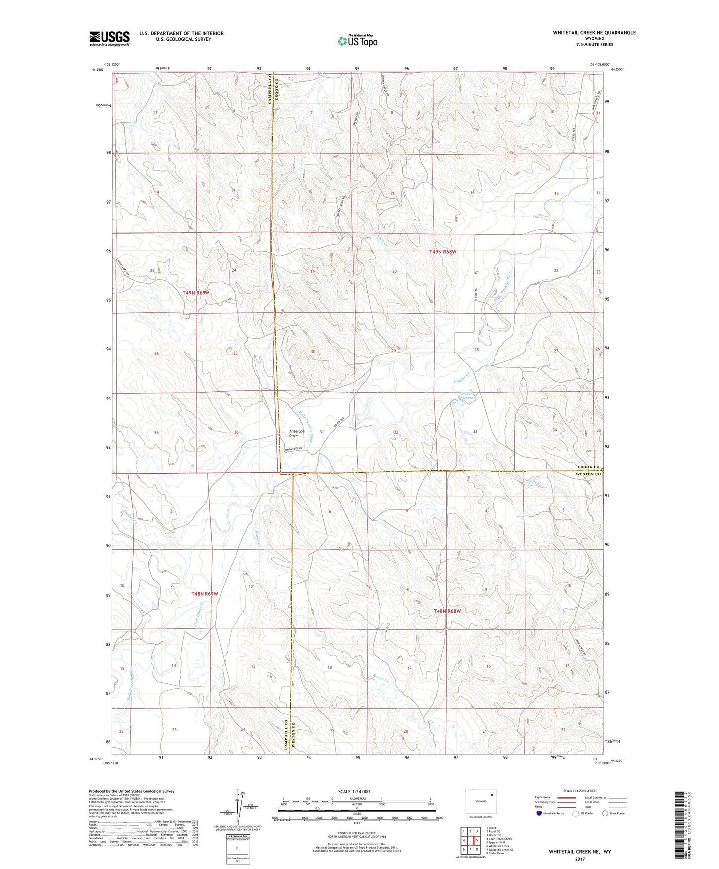 Whitetail Creek NE Wyoming US Topo Map Image