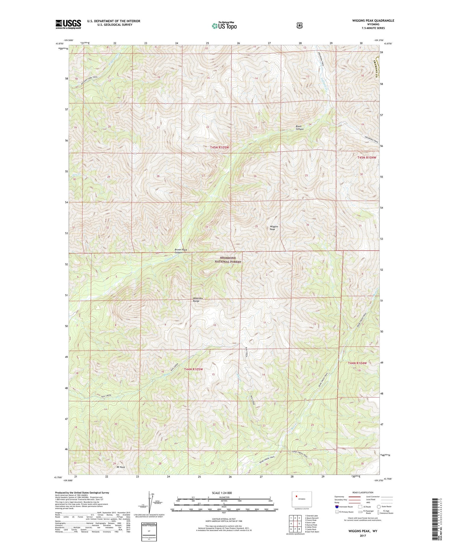 Wiggins Peak Wyoming US Topo Map Image