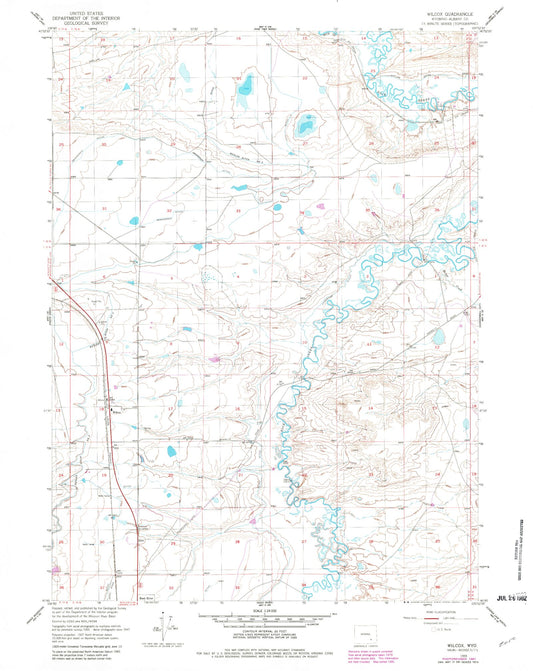 Classic USGS Wilcox Wyoming 7.5'x7.5' Topo Map Image