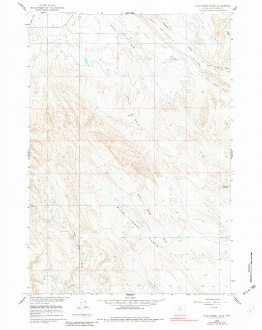 Classic USGS Wild Horse Flats Wyoming 7.5'x7.5' Topo Map Image