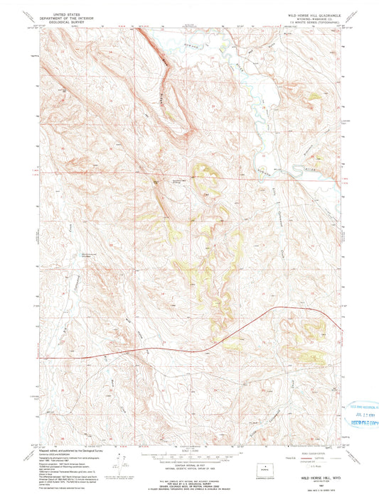 Classic USGS Wild Horse Hill Wyoming 7.5'x7.5' Topo Map Image