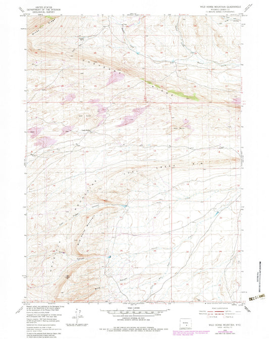 Classic USGS Wild Horse Mountain Wyoming 7.5'x7.5' Topo Map Image