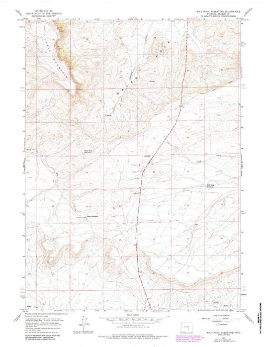 Classic USGS Wild Irish Reservoir Wyoming 7.5'x7.5' Topo Map Image