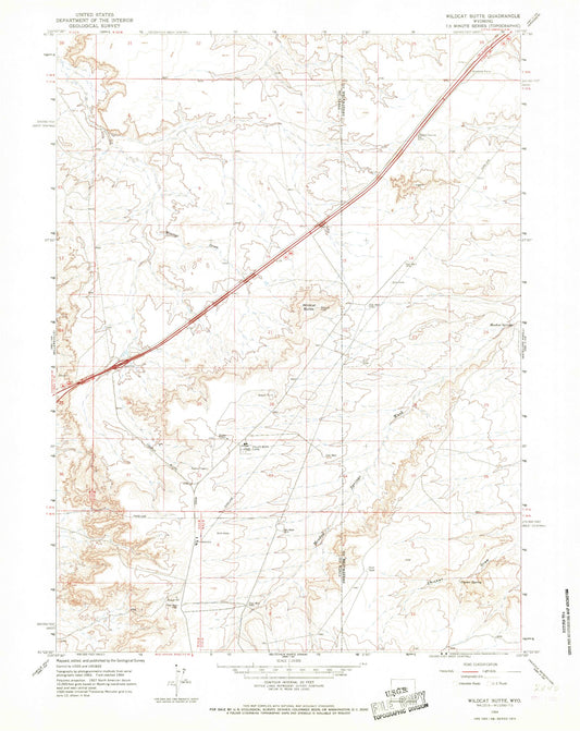Classic USGS Wildcat Butte Wyoming 7.5'x7.5' Topo Map Image