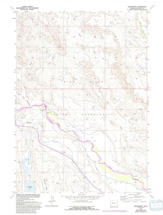 Classic USGS Wilderness Wyoming 7.5'x7.5' Topo Map Image